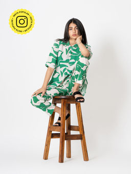 Kameez - Green and White Digital Print Cotton Co-Ord (Set of 2)