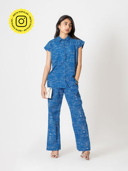 Kameez - Blue Digital Print Cotton Co-Ord (Set of 2)