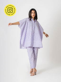 Kameez - Pale Lavender Hand Print Cotton Co-Ord (Set of 2)