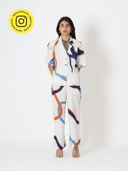Kameez - White Digital Print Modal Cotton Co-Ord (Set of 2)