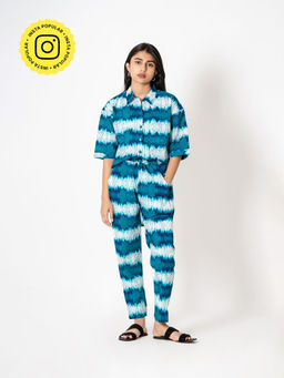 Kameez - Blue and White Digital Print Cotton Co-Ord (Set of 2)