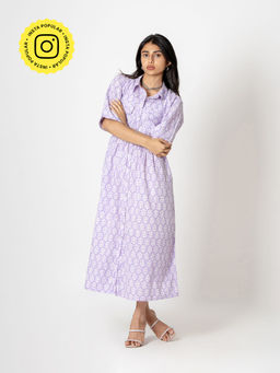 Kameez - Lavender Hand Print Cotton Dress