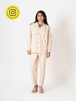 Kameez - Pale Beige Solid Poplin Co-Ord (Set of 2)