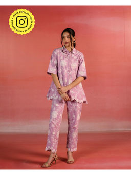 Kameez - Pink Floral Embroidered Poplin Co-Ord (Set of 2)