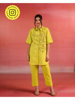Kameez - Lemon Yellow Embroidered Poplin Co-Ord (Set of 2)