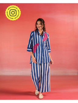Kameez - Blue & White Stripes Cotton Co-Ord (Set of 2)