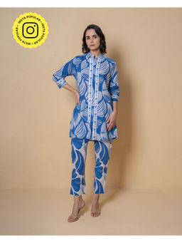 Kameez - Blue Digital Print Cotton Kurta with Pant (Set of 2)