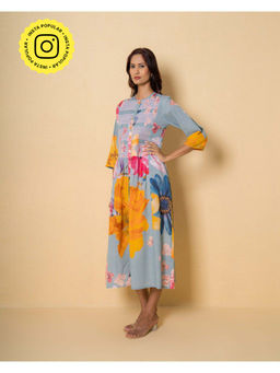 Kameez - Sky Blue Floral Digital Print Cotton Dress