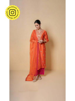 Kameez - Coral Sunset Gota Patti Orange Chanderi Suit Set
