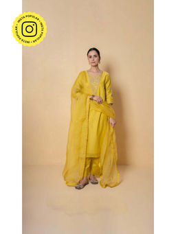 Kameez - Bright Amber Marori Work Yellow Chanderi Suit Set