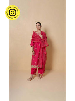 Kameez - Cherry Dusk Marori Work Red Chanderi Suit Set