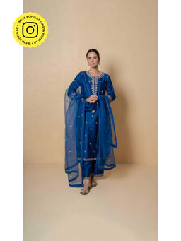 Kameez - Yale Blue Marori Work Chanderi Suit Set
