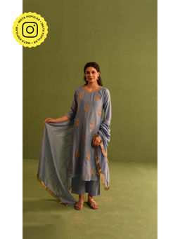 Kameez - Blue Gray Gota Patti Chanderi Suit Set