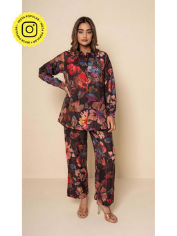 Kameez - Black Botanica Digital Print Bamboo Silk Co-Ord Set