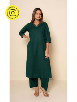 Kameez - Emerald Dusk Wool Green Kurta with Pant