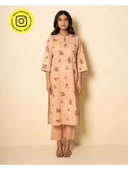Kameez - Soft Salmon Cotton Floral Digital Print Kurta and Pant