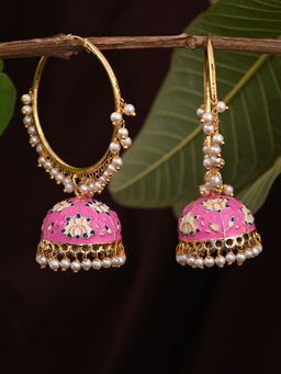 VIRAASI - Pink Handcrafted Meenakari Hoop Jhumka Earrings for Women and Girls
