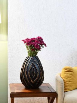 At Home by Nilkamal - Decorative Drop Shape Polyresin Vase (Black & Brown)