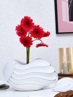 At Home by Nilkamal - Tulip Decorative Polyresin Vase (White & Gold)