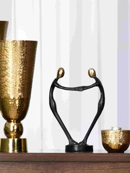 At Home by Nilkamal - Couple Holding Hands Decorative Metal Showpiece (Black & Gold)