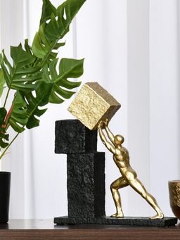 At Home by Nilkamal - Man Arranging Blocks Decorative Polyresin Showpiece (Black & Gold)