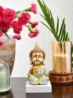 At Home by Nilkamal - Baby Monk Nirvana Polyresin Showpiece (Mint & Gold)