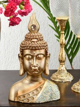At Home by Nilkamal - Decorative Polyresin Buddha Showpiece (Mint & Gold)