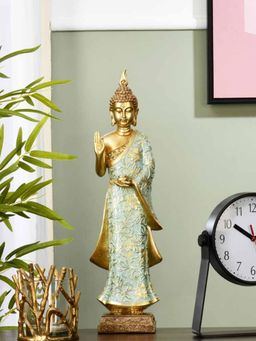 At Home by Nilkamal - Buddha Standing Polyresin Showpiece (Mint & Gold)