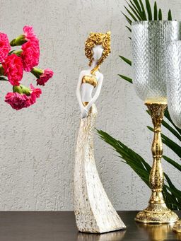 At Home by Nilkamal - Lady Posing Decorative Polyresin Showpiece (White & Gold)
