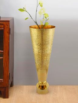 At Home by Nilkamal - Decorative Criss Cross Textured Metal Vase (Gold)