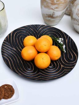 At Home by Nilkamal - Round Polyresin Decorative Platter (Black & Brown)