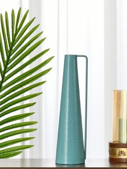 At Home by Nilkamal - Decorative Modern Metal Vase With Handle (Turquoise)