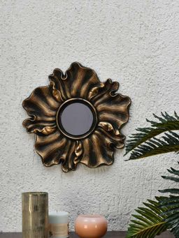 At Home by Nilkamal - Floral Mirror Plaque Wall Decor (Antique Gold)