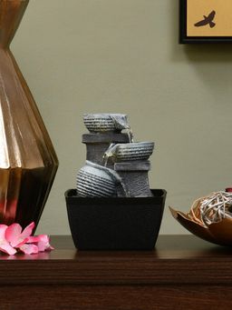 At Home by Nilkamal - Decorative 3 Pots Polyresin Water Fountain (Grey & Black)