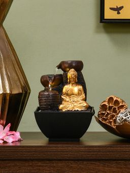 At Home by Nilkamal - Meditating Buddha Polyresin Decorative Water Fountain (Gold & Brown)