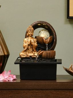 At Home by Nilkamal - Buddha Praying Polyresin Decorative Water Fountain (Antique Gold)