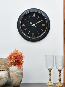At Home by Nilkamal - Mini Romania Antique Analog Wall Clock (Black & Gold)