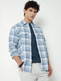 max - Blue Cotton Blend Full Sleeves Regular Fit Collar Neck Checks Shirt