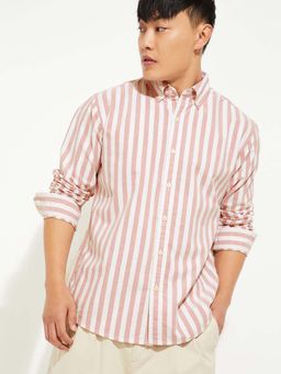 max - Pink Cotton Full Sleeves Regular Fit Collar Neck Stripes Shirt