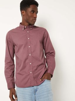 max - Purple Cotton Full Sleeves Regular Fit Collar Neck Solid Shirt