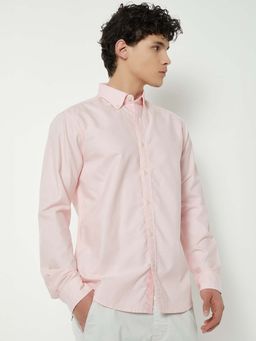 max - Pink Cotton Full Sleeves Regular Fit Collar Neck Solid Shirt