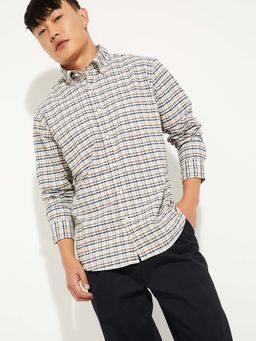 max - Beige Cotton Full Sleeves Regular Fit Collar Neck Checks Shirt