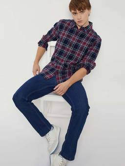max - Blue Cotton Full Sleeves Regular Fit Collar Neck Checks Shirt
