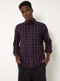 max - Navy Blue Cotton Full Sleeves Regular Fit Collar Neck Checks Shirt