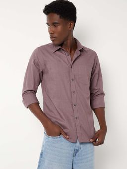 max - Mauve Cotton Blend Full Sleeves Regular Fit Collar Neck Textured Shirt