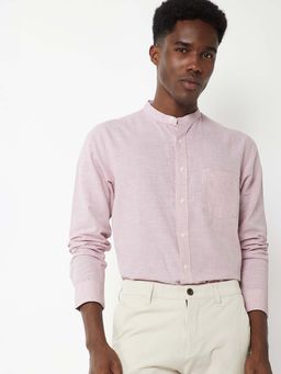 max - Pink Cotton Blend Full Sleeves Regular Fit Collar Neck Textured Shirt