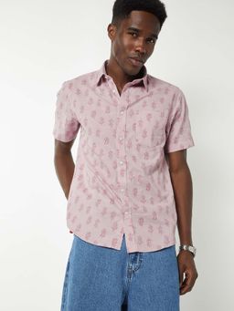 max - Pink Cotton Blend Half Sleeves Regular Fit Collar Neck Printed Shirt