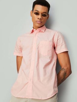 max - Pink Cotton Half Sleeves Regular Fit Collar Neck Solid Shirt
