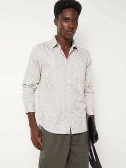 max - White Cotton Full Sleeves Regular Fit Collar Neck Printed Shirt
