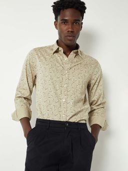 max - Beige Cotton Full Sleeves Regular Fit Collar Neck Printed Shirt